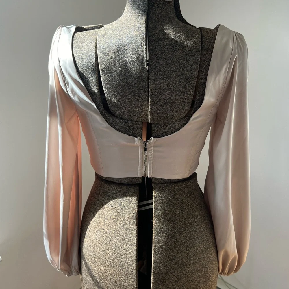 Blush BJ Long Sleeve Satin Crop Blouse - Picture 3 of 4